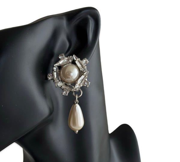 Crystal Pearl Universe - Galaxy Flower Stud With Pearl Drop