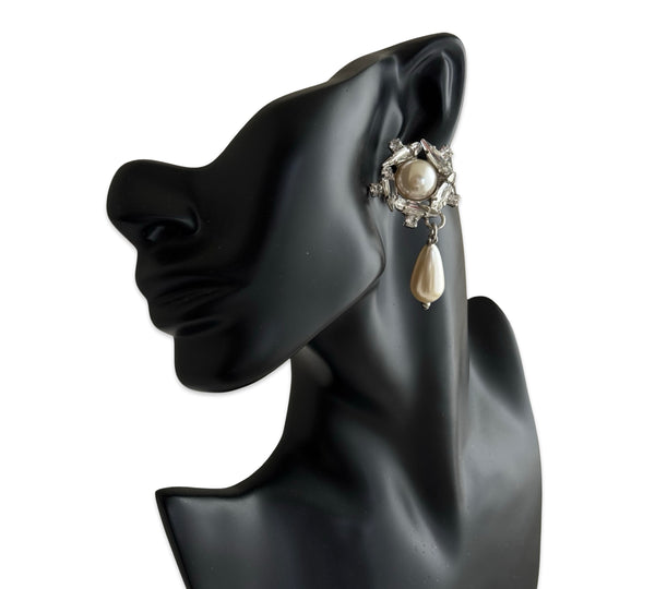 Crystal Pearl Universe - Galaxy Flower Stud With Pearl Drop