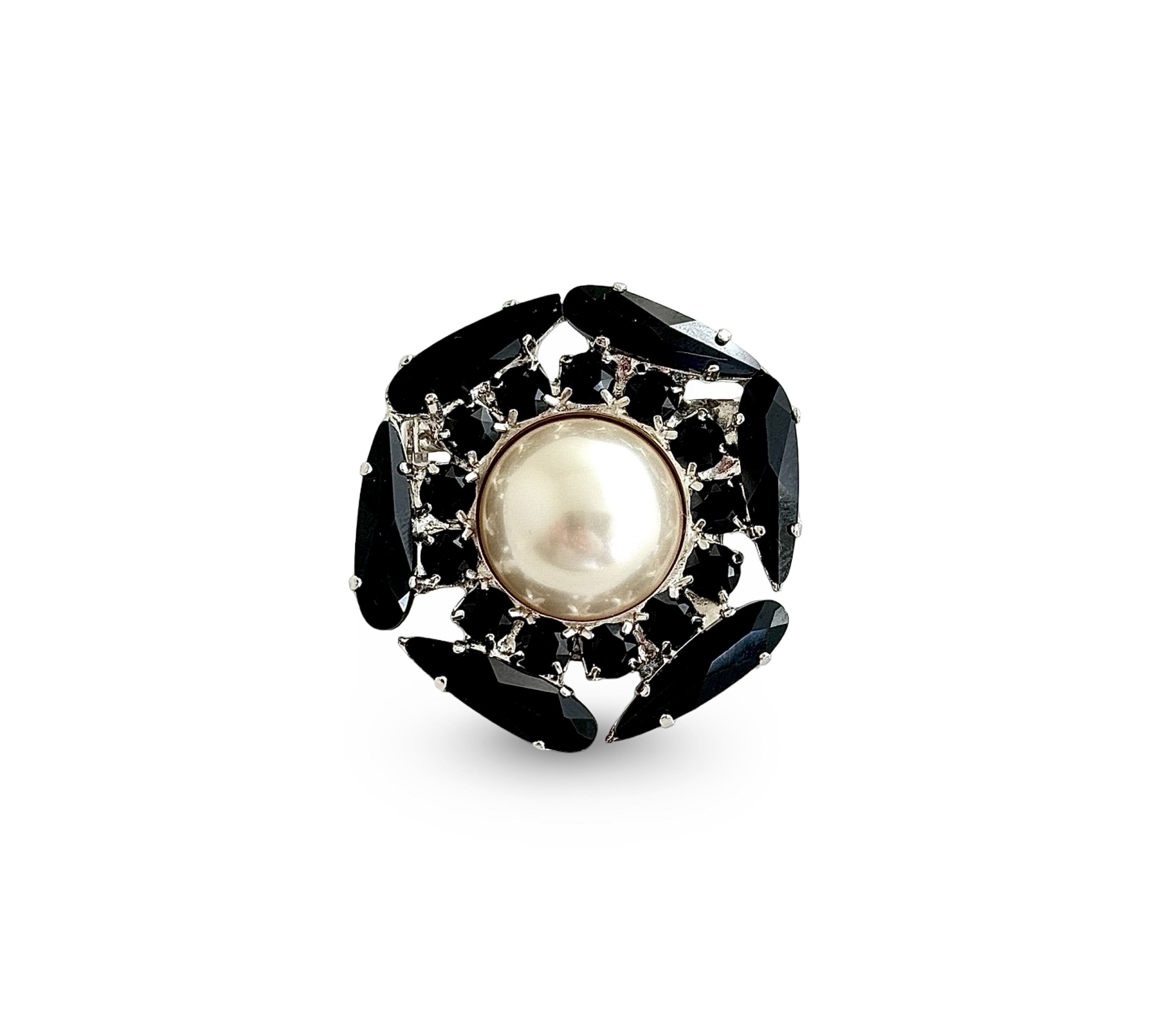 Crystal Pearl Universe - Galaxy Flower Noir Brooch