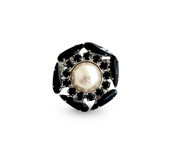 Crystal Pearl Universe - Galaxy Flower Noir Brooch