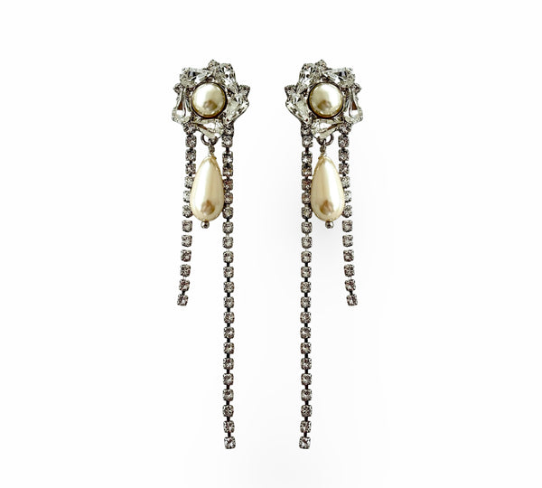 Crystal Pearl Universe - Galaxy Flower Comet Earrings