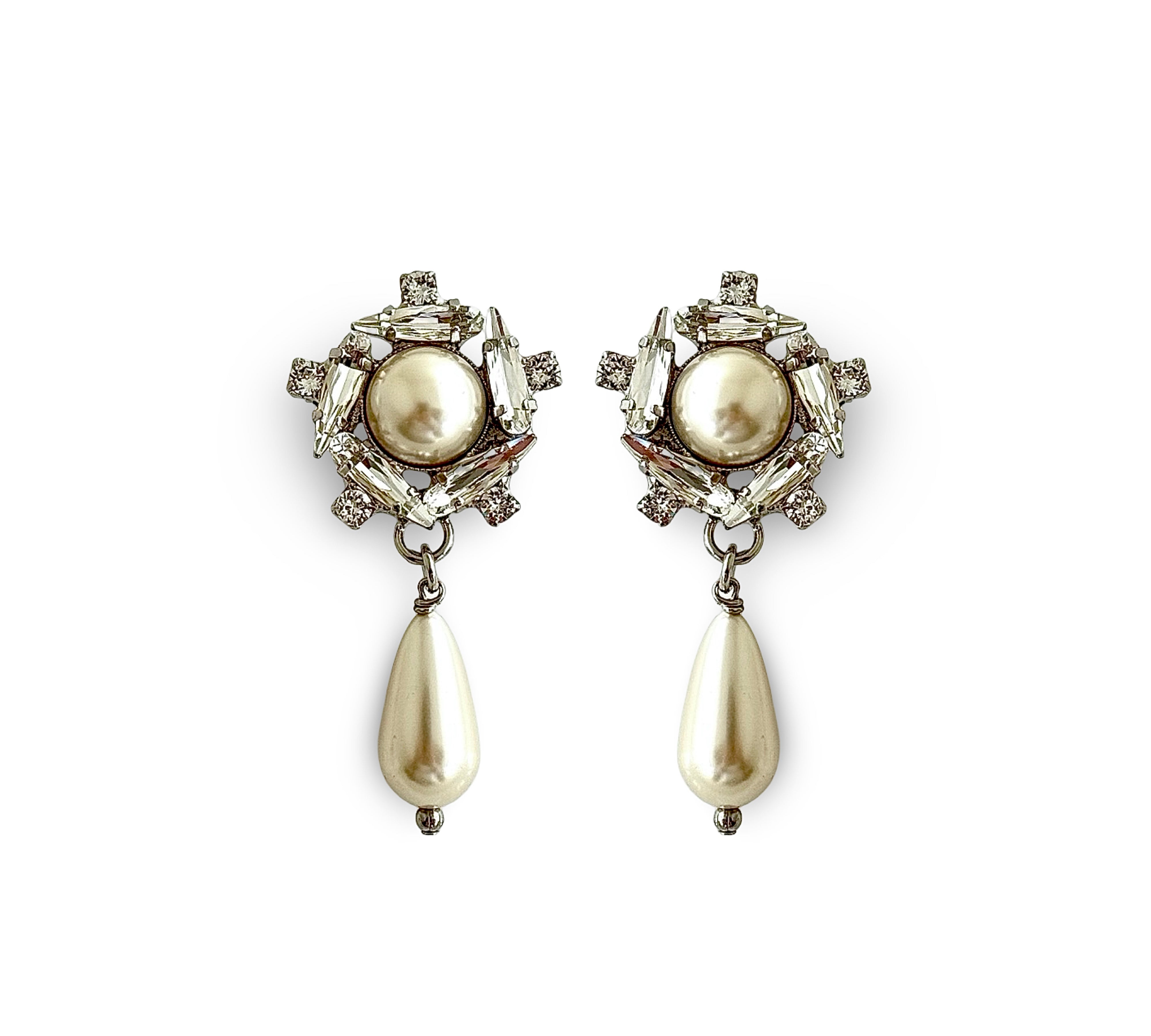 Crystal Pearl Universe - Galaxy Flower Stud With Pearl Drop